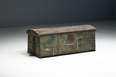 Rustic Painted Pine Storage Chest France Early 20th Century