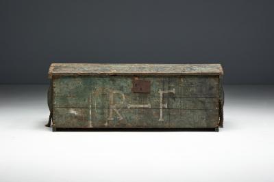 Rustic Painted Pine Storage Chest France Early 20th Century