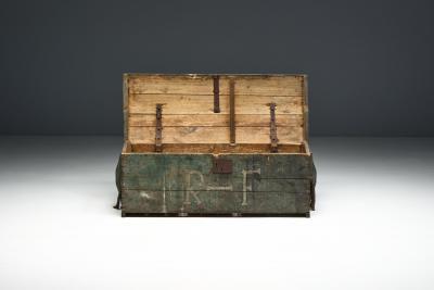Rustic Painted Pine Storage Chest France Early 20th Century