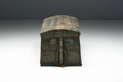 Rustic Painted Pine Storage Chest France Early 20th Century