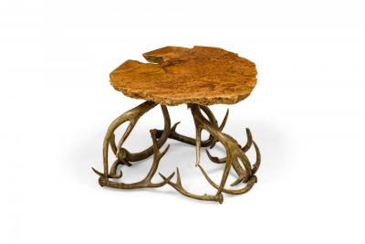 Rustic Petrified Wood and Deer Antler End Side Table