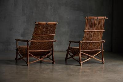 Rustic Reclining Chairs in Handcrafted Wicker France 1950s
