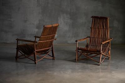 Rustic Reclining Chairs in Handcrafted Wicker France 1950s