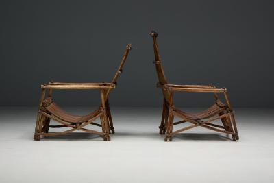 Rustic Reclining Chairs in Handcrafted Wicker France 1950s