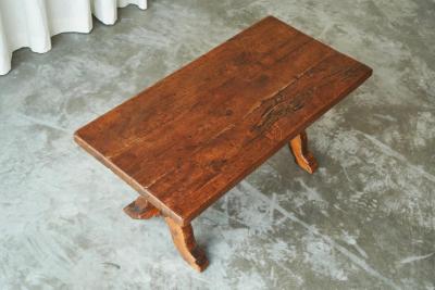 Rustic Sabi Sabi Style Trestle Coffee Table in Solid Oak 19th Century