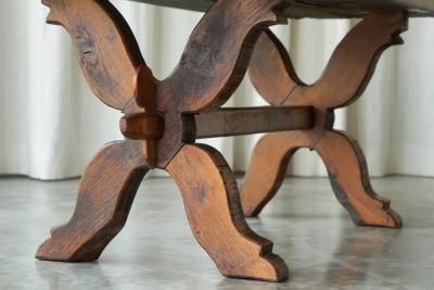 Rustic Sabi Sabi Style Trestle Coffee Table in Solid Oak 19th Century