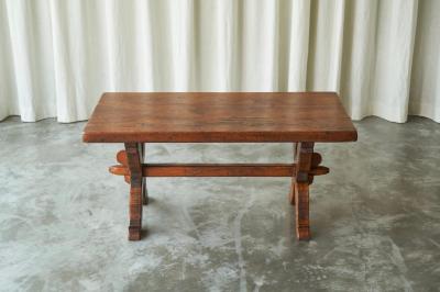 Rustic Sabi Sabi Style Trestle Coffee Table in Solid Oak 19th Century