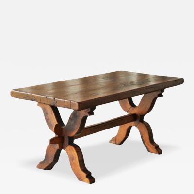 Rustic Sabi Sabi Style Trestle Coffee Table in Solid Oak 19th Century