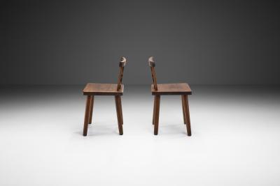 Rustic Solid Pine Chairs with Carved Backs Europe early 20th century
