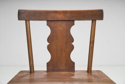 Rustic Solid Pine Chairs with Carved Backs Europe early 20th century