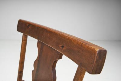 Rustic Solid Pine Chairs with Carved Backs Europe early 20th century