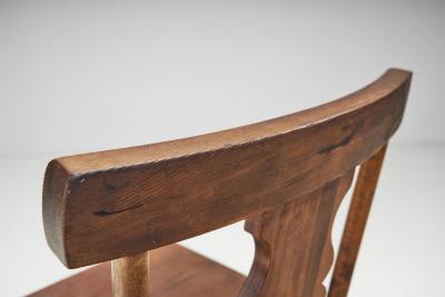 Rustic Solid Pine Chairs with Carved Backs Europe early 20th century