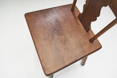 Rustic Solid Pine Chairs with Carved Backs Europe early 20th century