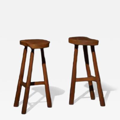 Rustic Solid Wood Bar Stools France 1950s