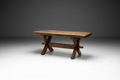 Rustic Solid Wood Coffee Table with Cross Legs France 19th Century