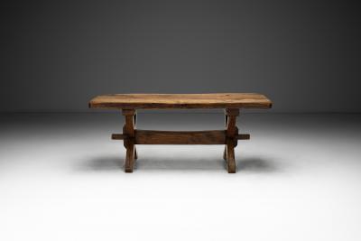 Rustic Solid Wood Coffee Table with Cross Legs France 19th Century
