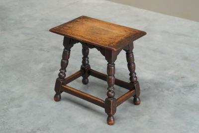 Rustic Stool or Side Table in Solid Turned and Carved Oak 19th Century