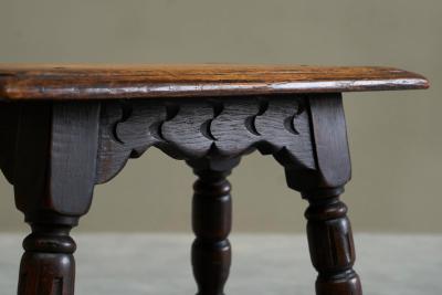Rustic Stool or Side Table in Solid Turned and Carved Oak 19th Century