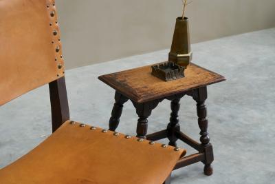 Rustic Stool or Side Table in Solid Turned and Carved Oak 19th Century