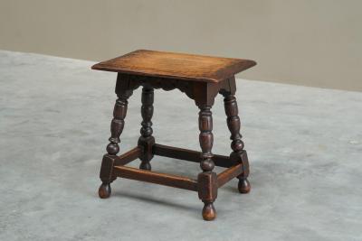 Rustic Stool or Side Table in Solid Turned and Carved Oak 19th Century