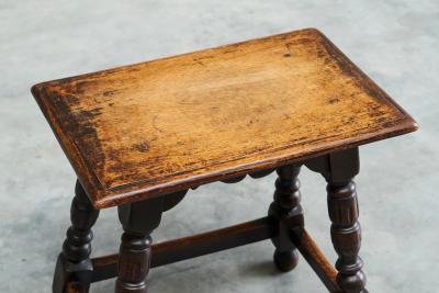 Rustic Stool or Side Table in Solid Turned and Carved Oak 19th Century