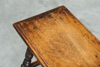 Rustic Stool or Side Table in Solid Turned and Carved Oak 19th Century
