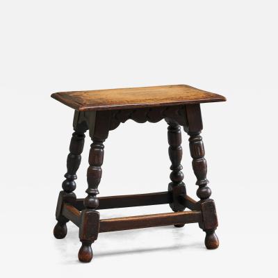 Rustic Stool or Side Table in Solid Turned and Carved Oak 19th Century