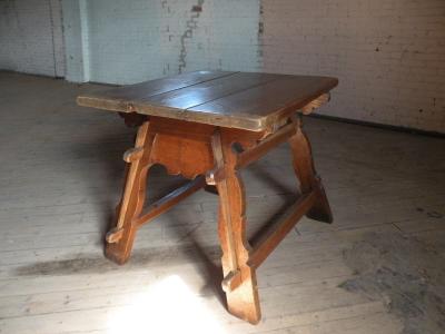 Rustic Swiss oak and pine square Rent Table