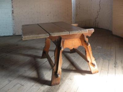 Rustic Swiss oak and pine square Rent Table