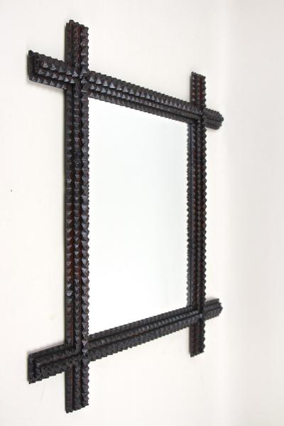 Rustic Tramp Art Mirror Late 19th Century Handcarved Austria ca 1880