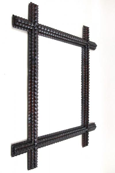 Rustic Tramp Art Mirror Late 19th Century Handcarved Austria ca 1880