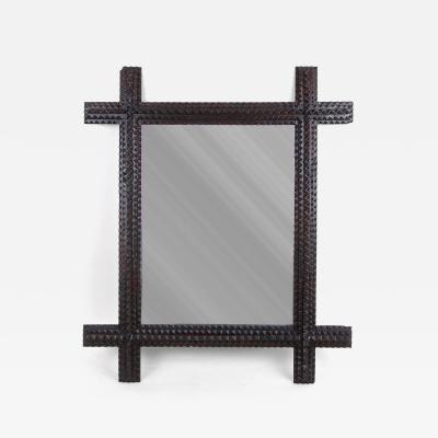 Rustic Tramp Art Mirror Late 19th Century Handcarved Austria ca 1880