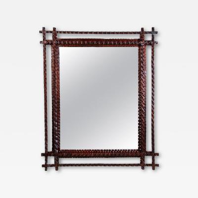 Rustic Tramp Art Wall Mirror Basswood Hand Carved Austria circa 1880