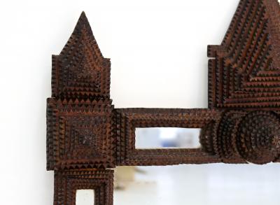 Rustic Tramp Art Wall Mirror Handcarved 19th Century Austria ca 1880