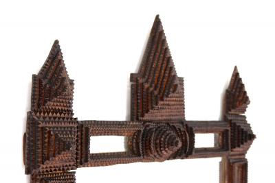 Rustic Tramp Art Wall Mirror Handcarved 19th Century Austria ca 1880