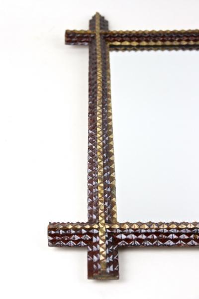 Rustic Tramp Art Wall Mirror Handcarved Late 19th Century Austria ca 1880