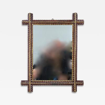 Rustic Tramp Art Wall Mirror Handcarved Late 19th Century Austria ca 1880