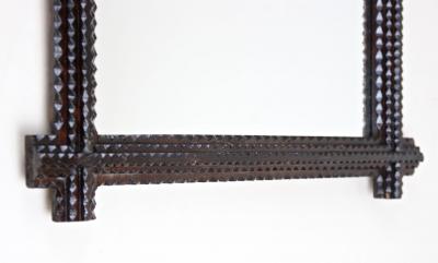 Rustic Tramp Art Wall Mirror Notch Cut Design Handcarved Austria ca 1880