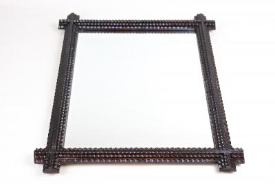 Rustic Tramp Art Wall Mirror Notch Cut Design Handcarved Austria ca 1880