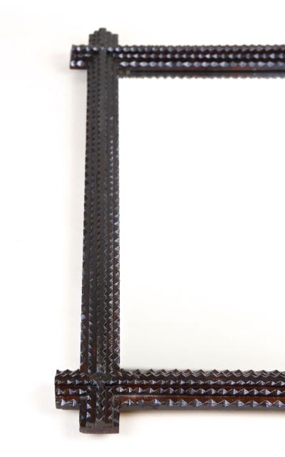 Rustic Tramp Art Wall Mirror Notch Cut Design Handcarved Austria ca 1880