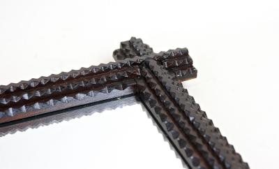 Rustic Tramp Art Wall Mirror Notch Cut Design Handcarved Austria ca 1880