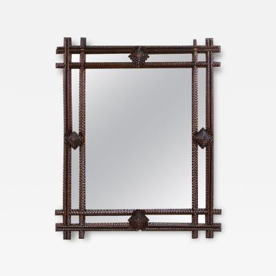 Rustic Tramp Art Wall Mirror With Handcarved Austria circa 1880