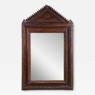 Rustic Tramp Art Wall Mirror With Original Mirror Handcarved Austria ca 1860