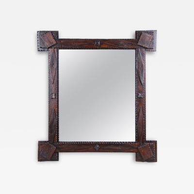 Rustic Tramp Art Wall Mirror with Extended Corners Austria circa 1870