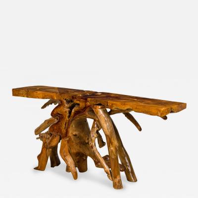 Rustic Tree Root Live Edge Lacquered Console Table
