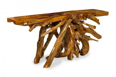 Rustic Tree Root Live Edge Lacquered Console Table
