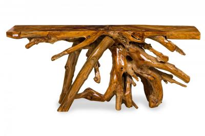Rustic Tree Root Live Edge Lacquered Console Table