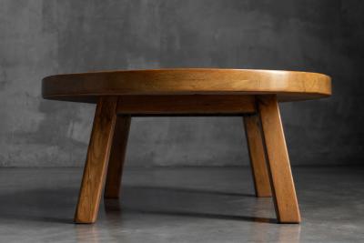 Rustic Vernacular Round Oak Coffee Table Europe Mid 20th Century