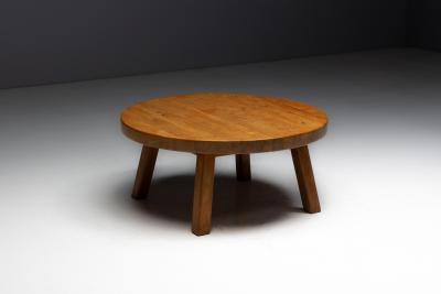 Rustic Vernacular Round Oak Coffee Table Europe Mid 20th Century