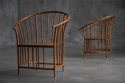 Rustic Wabi Sabi Bamboo Armchairs France 1970s